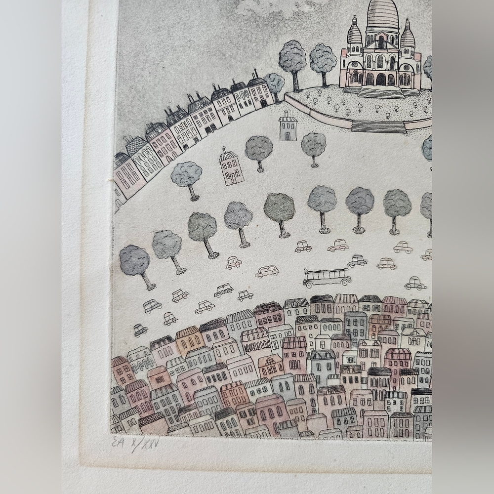 Christine Chagnoux Montmarte 1960s Signed Numbered Muted Water Color Litho Paris - Picture 2 of 16